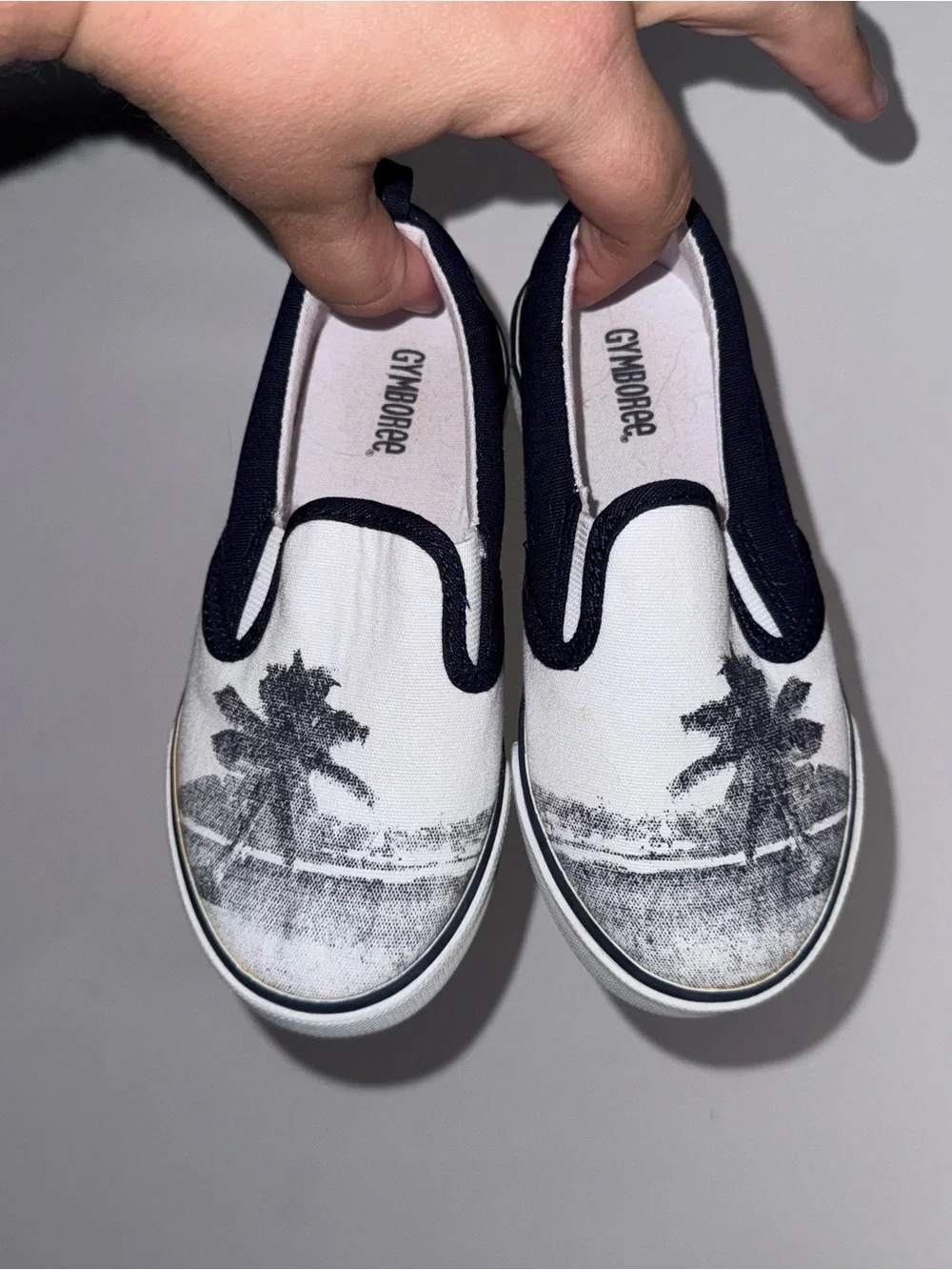 Gymboree Kids Size 10 Palm Tree Tropical Slip-On Sneakers Black White